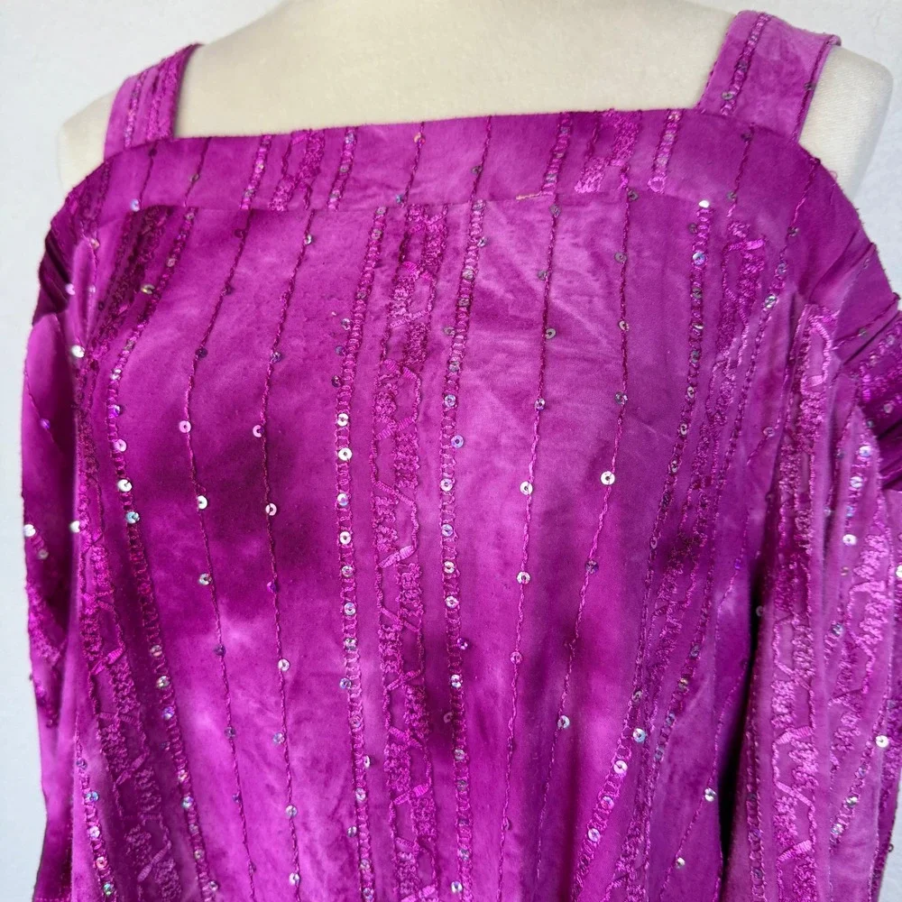 Avenue Purple/Pink Tie Dye Sequin Cold Shoulder Embellished Top Women Sz 14/16 - Picture 5 of 10
